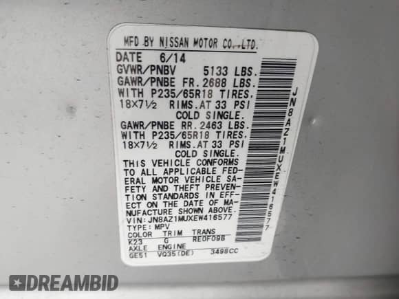 2014 Nissan Murano S с VIN JN8AZ1MUXEW416577, выставлен на аукционе IAAI как лот 42483532 с пробегом 79 025 миль миль и . История ставок и продаж доступна на DreamBid. Изображение 9.