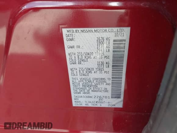 2022 Nissan Pathfinder SL с VIN 5N1DR3CB8NC226701, выставлен на аукционе IAAI как лот 42633564 с пробегом 71 336 миль миль и . История ставок и продаж доступна на DreamBid. Изображение 9.