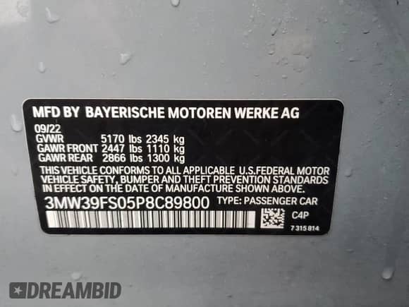 2023 BMW 3 Series 330e xDrive с VIN 3MW39FS05P8C89800, выставлен на аукционе Copart как лот 44342255 с пробегом 19 562 миль миль и Списание • Salvage title. История ставок и продаж доступна на DreamBid. Изображение 12.