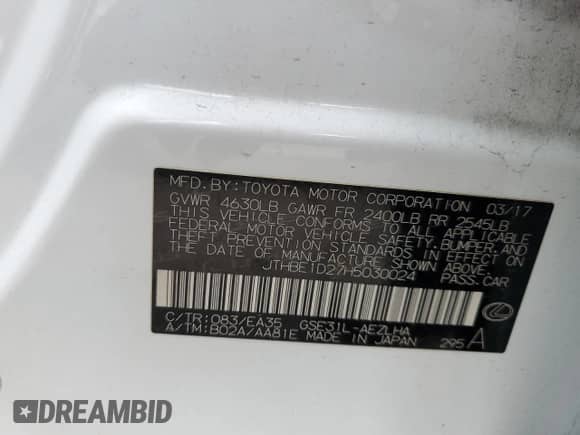 2017 Lexus IS 350 с VIN JTHBE1D27H5030024, выставлен на аукционе Copart как лот 49303625 с пробегом 81 207 миль миль и Списание • Salvage title. История ставок и продаж доступна на DreamBid. Изображение 12.