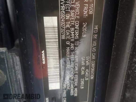 2009 Volvo S60 2.5T с VIN YV1RH592492732788, выставлен на аукционе Copart как лот 88587095 с пробегом Не указан миль и Списание • Salvage title. История ставок и продаж доступна на DreamBid. Изображение 12.