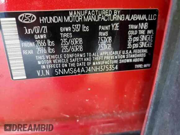 2022 Hyundai Santa Fe XRT с VIN 5NMS64AJ4NH375354, выставлен на аукционе Copart как лот 68656425 с пробегом 89 759 миль миль и Списание • Salvage title. История ставок и продаж доступна на DreamBid. Изображение 14.