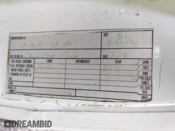 1996 Dodge Cargo с VIN 2B6HB21X1TK146936, выставлен на аукционе IAAI как лот 42637274 с пробегом 208 516 миль миль и . История ставок и продаж доступна на DreamBid. Изображение 9.