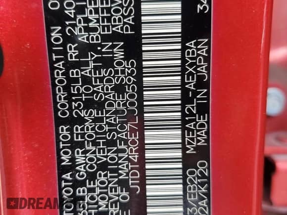 2020 Toyota Corolla XSE с VIN JTDT4RCE7LJ005935, выставлен на аукционе Copart как лот 65986445 с пробегом 33 748 миль миль и Списание • Salvage title. История ставок и продаж доступна на DreamBid. Изображение 12.