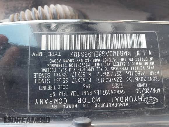 2014 Hyundai Tucson Limited с VIN KM8JU3AG3EU933487, выставлен на аукционе IAAI как лот 43279435 с пробегом 184 487 миль миль и . История ставок и продаж доступна на DreamBid. Изображение 9.