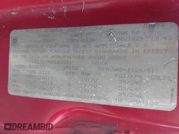 1994 Chevrolet S-10 LS с VIN 1GCCS19Z3R8162251, выставлен на аукционе IAAI как лот 42530341 с пробегом 340 149 миль миль и . История ставок и продаж доступна на DreamBid. Изображение 9.