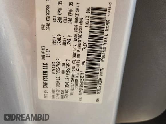 2008 Dodge 1500 SLT z VIN 1D7HU18N58S535117, wystawiony jako Copart lot #85647115 z przebiegiem 241 523 mil mil oraz Nie do naprawy • Non repairable. Historia ofert i sprzedaży dostępna na DreamBid. Obrazek 12.