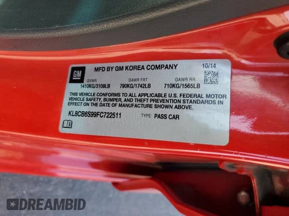 2015 Chevrolet Spark LS with VIN KL8CB6S99FC722511, listed as a Copart auction lot 80515985 with 110,406 mi miles and Salvage title. Bid and sale history available at DreamBid. Image 13.