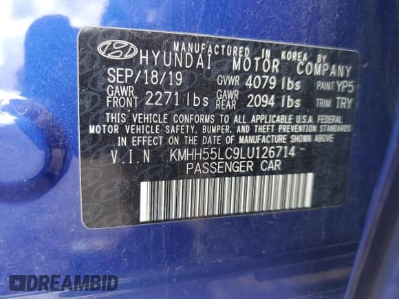 2020 Hyundai Elantra N Line z VIN KMHH55LC9LU126714, wystawiony jako Copart lot #64285245 z przebiegiem 46 117 mil mil oraz Szkoda całkowita • Salvage title. Historia ofert i sprzedaży dostępna na DreamBid. Obrazek 13.