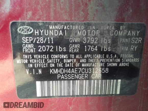 2012 Hyundai Elantra Limited z VIN KMHDH4AE7CU312658, wystawiony jako IAAI lot #37315557 z przebiegiem 139 831 mil mil oraz . Historia ofert i sprzedaży dostępna na DreamBid. Obrazek 9.