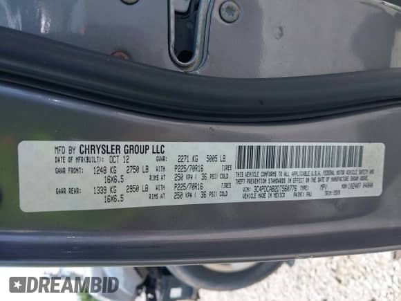 2013 Dodge Journey American Value z VIN 3C4PDCAB2DT560776, wystawiony jako IAAI lot #42988970 z przebiegiem 126 698 mil mil oraz . Historia ofert i sprzedaży dostępna na DreamBid. Obrazek 9.