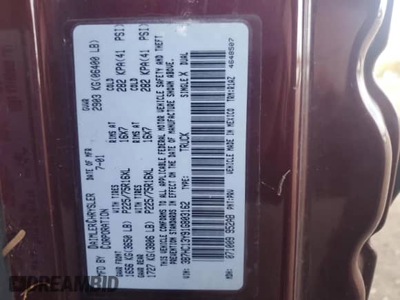 2001 Dodge 1500 z VIN 3B7HC13Y91G803162, wystawiony jako Copart lot #78376564 z przebiegiem 107 971 mil mil oraz Szkoda całkowita • Salvage title. Historia ofert i sprzedaży dostępna na DreamBid. Obrazek 12.