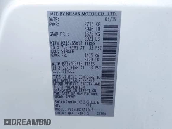 2019 Nissan Pathfinder SL with VIN 5N1DR2MM1KC636116, listed as a IAAI auction lot 43149866 with 81,065 mi miles and . Bid and sale history available at DreamBid. Image 9.