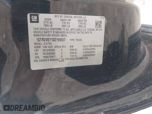 2013 GMC Sierra 1500 SLE z VIN 1GTR2VE71DZ199937, wystawiony jako IAAI lot #43426027 z przebiegiem 112 140 mil mil oraz . Historia ofert i sprzedaży dostępna na DreamBid. Obrazek 9.