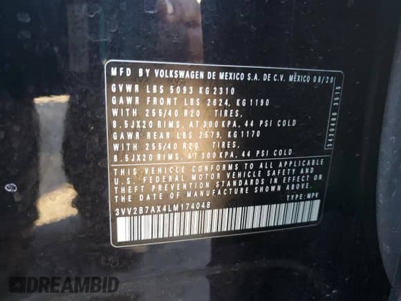 2020 Volkswagen Tiguan SE с VIN 3VV2B7AX4LM174048, выставлен на аукционе Copart как лот 84772675 с пробегом 50 376 миль миль и Списание • Salvage title. История ставок и продаж доступна на DreamBid. Изображение 14.