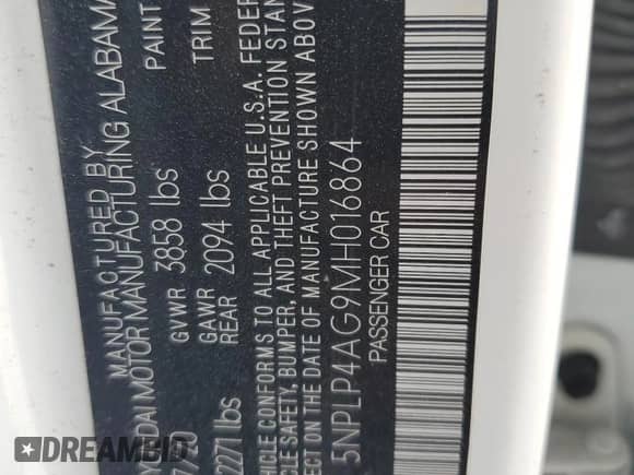 2021 Hyundai Elantra Limited с VIN 5NPLP4AG9MH016864, выставлен на аукционе Copart как лот 80893015 с пробегом 49 506 миль миль и На запчасти • Non repairable. История ставок и продаж доступна на DreamBid. Изображение 12.