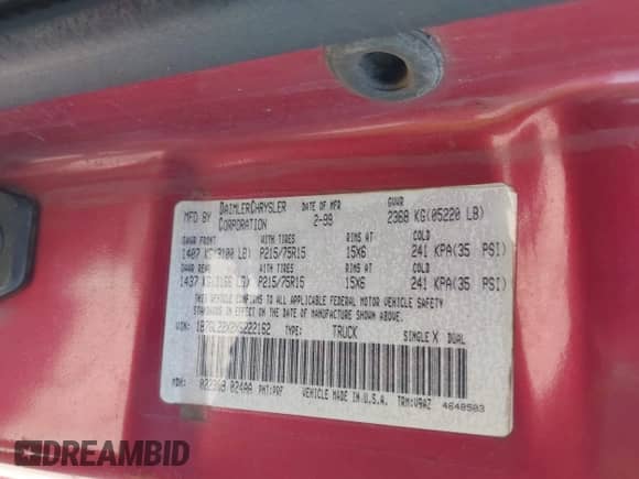 1999 Dodge Dakota SLT с VIN 1B7GL22X2XS222162, выставлен на аукционе IAAI как лот 42038943 с пробегом 222 883 миль миль и . История ставок и продаж доступна на DreamBid. Изображение 9.