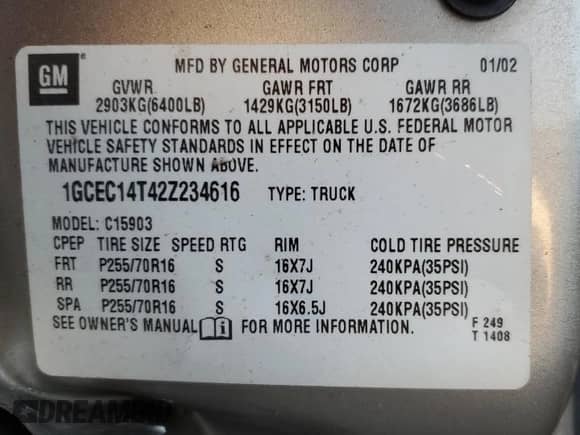 2002 Chevrolet Silverado 1500 LS with VIN 1GCEC14T42Z234616, listed as a Copart auction lot 84298364 with 339,253 mi miles and Salvage title. Bid and sale history available at DreamBid. Image 12.
