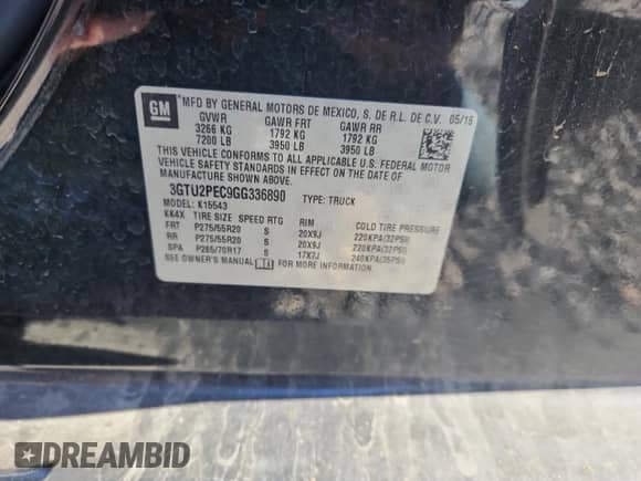 2016 GMC Sierra 1500 Denali с VIN 3GTU2PEC9GG336890, выставлен на аукционе Copart как лот 82690535 с пробегом 155 793 миль миль и Чистый • Clean title. История ставок и продаж доступна на DreamBid. Изображение 13.