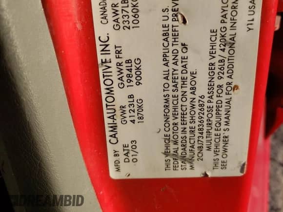 2003 Chevrolet Tracker ZR2 с VIN 2CNBJ734836926876, выставлен на аукционе Copart как лот 83849804 с пробегом 198 674 миль миль и Списание • Salvage title. История ставок и продаж доступна на DreamBid. Изображение 15.