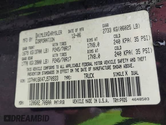 2007 Dodge 1500 ST с VIN 1D7HA16K47J570933, выставлен на аукционе IAAI как лот 43066360 с пробегом 234 692 миль миль и . История ставок и продаж доступна на DreamBid. Изображение 9.