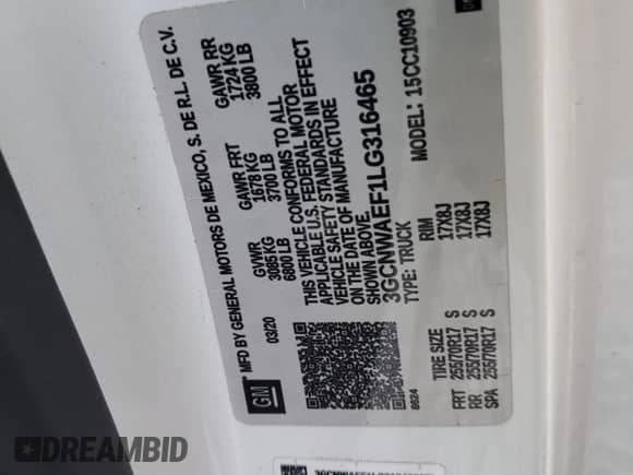 2020 Chevrolet Silverado 1500 Work Truck с VIN 3GCNWAEF1LG316465, выставлен на аукционе Copart как лот 86065835 с пробегом 33 796 миль миль и Списание • Salvage title. История ставок и продаж доступна на DreamBid. Изображение 12.