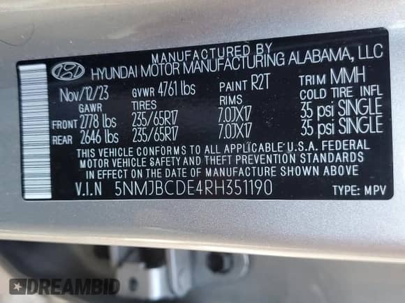 2024 Hyundai Tucson SEL with VIN 5NMJBCDE4RH351190, listed as a Copart auction lot 84248965 with 24,989 mi miles and Non repairable. Bid and sale history available at DreamBid. Image 14.