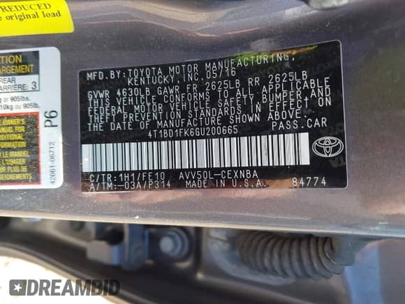 2016 Toyota Camry LE с VIN 4T1BD1FK6GU200665, выставлен на аукционе IAAI как лот 41663728 с пробегом 124 895 миль миль и . История ставок и продаж доступна на DreamBid. Изображение 9.