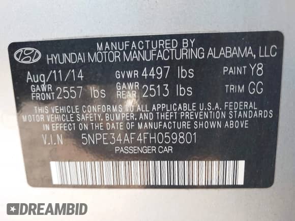 2015 Hyundai Sonata Sport с VIN 5NPE34AF4FH059801, выставлен на аукционе IAAI как лот 43245068 с пробегом 137 148 миль миль и . История ставок и продаж доступна на DreamBid. Изображение 9.