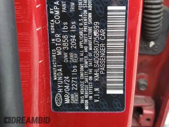 2024 Hyundai Elantra SEL с VIN KMHLS4DG8RU758899, выставлен на аукционе Copart как лот 68103385 с пробегом 41 450 миль миль и Списание • Salvage title. История ставок и продаж доступна на DreamBid. Изображение 12.