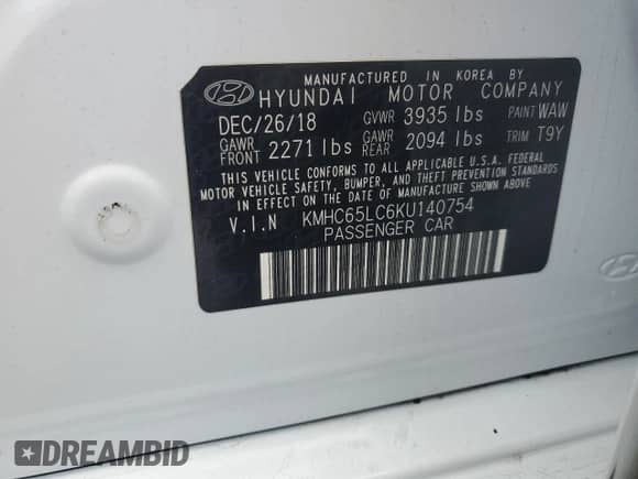 2019 Hyundai Ioniq Blue с VIN KMHC65LC6KU140754, выставлен на аукционе Copart как лот 42287324 с пробегом 166 739 миль миль и . История ставок и продаж доступна на DreamBid. Изображение 12.