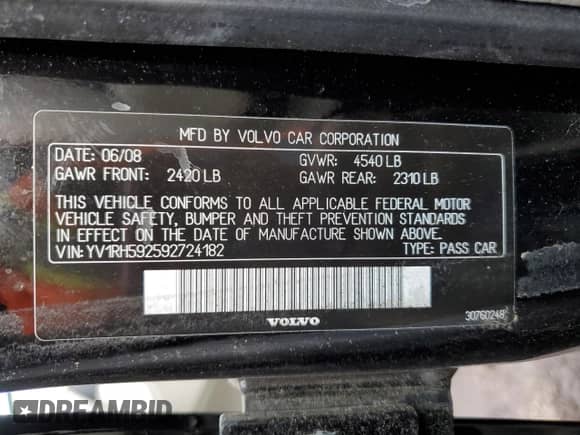 2009 Volvo S60 2.5T с VIN YV1RH592592724182, выставлен на аукционе Copart как лот 87472324 с пробегом 96 754 миль миль и Списание • Salvage title. История ставок и продаж доступна на DreamBid. Изображение 12.