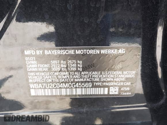 2021 BMW 7 Series 750i xDrive with VIN WBA7U2C04MCG45569, listed as a IAAI auction lot 42349642 with 52,652 mi miles and . Bid and sale history available at DreamBid. Image 9.