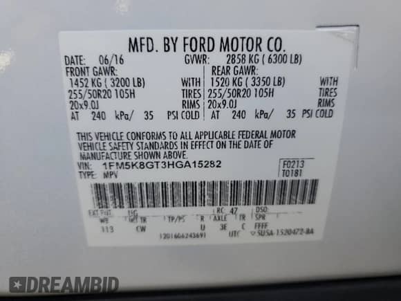 2017 Ford Explorer Sport с VIN 1FM5K8GT3HGA15282, выставлен на аукционе Copart как лот 85899525 с пробегом 131 313 миль миль и Чистый • Clean title. История ставок и продаж доступна на DreamBid. Изображение 13.