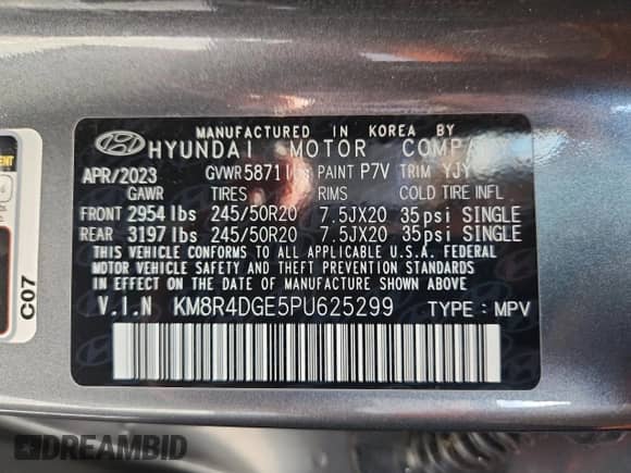 2023 Hyundai Palisade SEL z VIN KM8R4DGE5PU625299, wystawiony jako Copart lot #63447025 z przebiegiem 30 726 mil mil oraz Szkoda całkowita • Salvage title. Historia ofert i sprzedaży dostępna na DreamBid. Obrazek 14.