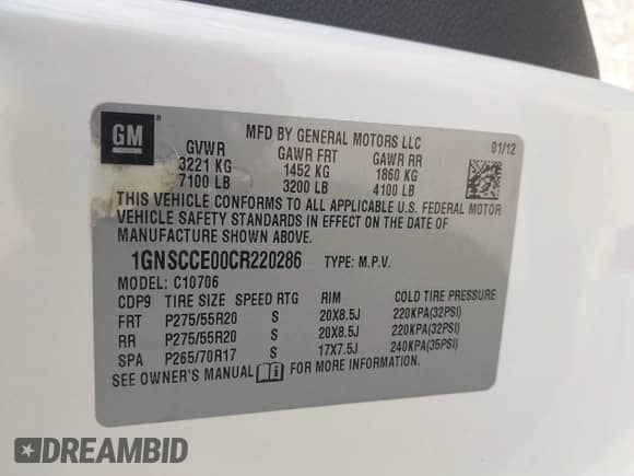 2012 Chevrolet Tahoe LTZ z VIN 1GNSCCE00CR220286, wystawiony jako IAAI lot #42130251 z przebiegiem 186 792 mil mil oraz . Historia ofert i sprzedaży dostępna na DreamBid. Obrazek 9.