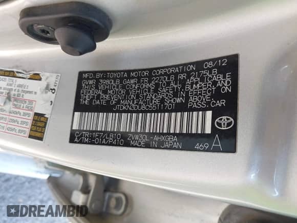 2012 Toyota Prius Four с VIN JTDKN3DU8C5511701, выставлен на аукционе IAAI как лот 43444257 с пробегом 236 231 миль миль и . История ставок и продаж доступна на DreamBid. Изображение 9.