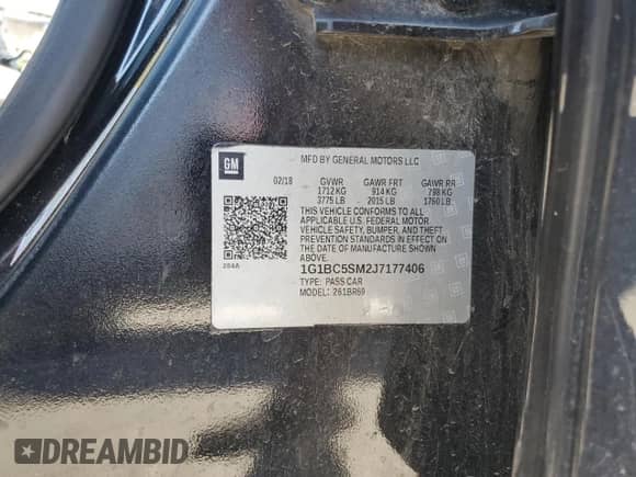 2018 Chevrolet Cruze LS with VIN 1G1BC5SM2J7177406, listed as a Copart auction lot 72066575 with 96,812 mi miles and Salvage title. Bid and sale history available at DreamBid. Image 13.