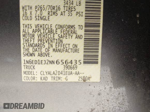 2022 Nissan Frontier S z VIN 1N6ED1EJ2NN656435, wystawiony jako IAAI lot #42749158 z przebiegiem 82 143 mil mil oraz . Historia ofert i sprzedaży dostępna na DreamBid. Obrazek 9.