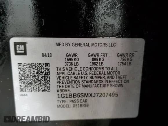 2018 Chevrolet Cruze LS с VIN 1G1BB5SMXJ7207495, выставлен на аукционе Copart как лот 85487494 с пробегом 71 701 миль миль и Списание • Salvage title. История ставок и продаж доступна на DreamBid. Изображение 13.