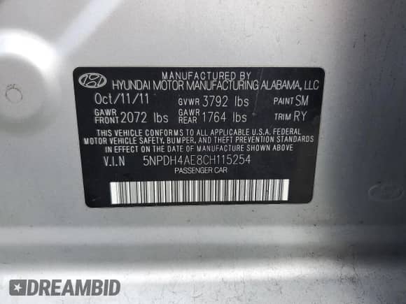 2012 Hyundai Elantra GLS z VIN 5NPDH4AE8CH115254, wystawiony jako Copart lot #82406005 z przebiegiem 195 545 mil mil oraz Czysty tytuł • Clean title. Historia ofert i sprzedaży dostępna na DreamBid. Obrazek 12.