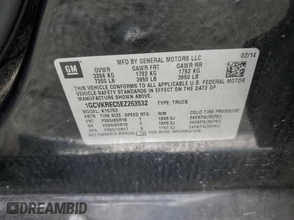 2014 Chevrolet Silverado 1500 LT z VIN 1GCVKREC5EZ263532, wystawiony jako Copart lot #71965465 z przebiegiem 156 056 mil mil oraz Szkoda całkowita • Salvage title. Historia ofert i sprzedaży dostępna na DreamBid. Obrazek 13.