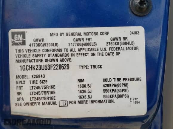 2003 Chevrolet Silverado 2500HD LS с VIN 1GCHK23U53F220629, выставлен на аукционе Copart как лот 80207915 с пробегом 165 895 миль миль и Списание • Salvage title. История ставок и продаж доступна на DreamBid. Изображение 12.