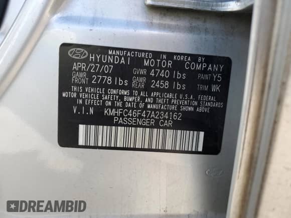 2007 Hyundai Azera SE с VIN KMHFC46F47A234162, выставлен на аукционе Copart как лот 85822104 с пробегом 122 281 миль миль и Списание • Salvage title. История ставок и продаж доступна на DreamBid. Изображение 14.