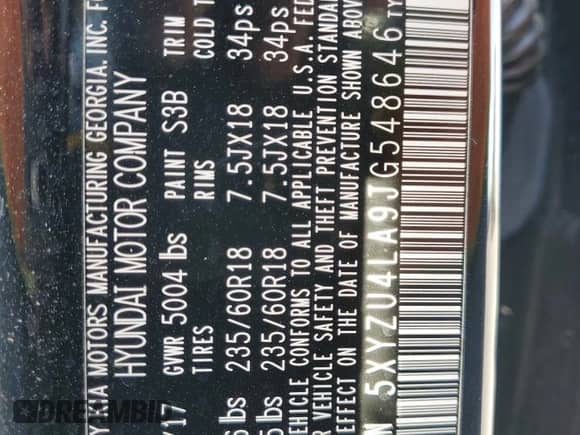 2018 Hyundai Santa Fe 2.0T with VIN 5XYZU4LA9JG548646, listed as a Copart auction lot 50893395 with 29,137 mi miles and Salvage title. Bid and sale history available at DreamBid. Image 13.