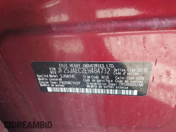 2014 Subaru Forester Premium with VIN JF2SJAEC2EH484732, listed as a IAAI auction lot 42852597 with 161,209 mi miles and . Bid and sale history available at DreamBid. Image 17.