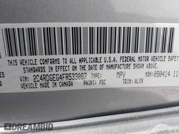 2015 Dodge Grand Caravan R/T with VIN 2C4RDGEG4FR533087, listed as a IAAI auction lot 42625119 with 54,050 mi miles and . Bid and sale history available at DreamBid. Image 9.