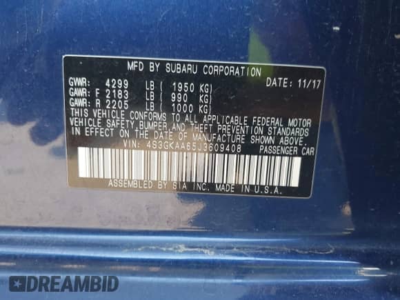 2018 Subaru Impreza с VIN 4S3GKAA65J3609408, выставлен на аукционе IAAI как лот 42397821 с пробегом Не указан миль и . История ставок и продаж доступна на DreamBid. Изображение 9.