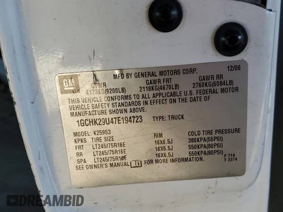 2007 Chevrolet Silverado 2500HD Work Truck с VIN 1GCHK29U47E194723, выставлен на аукционе Copart как лот 80280004 с пробегом 435 471 миль миль и Списание • Salvage title. История ставок и продаж доступна на DreamBid. Изображение 12.