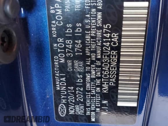 2015 Hyundai Veloster z VIN KMHTC6AD3FU241475, wystawiony jako Copart lot #71849575 z przebiegiem Nie podano mil oraz Szkoda całkowita • Salvage title. Historia ofert i sprzedaży dostępna na DreamBid. Obrazek 13.